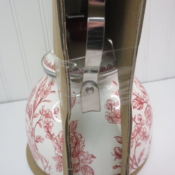 Pioneer Woman Agatha Enamel on Steel 1.8 Qt Whistling Tea Kettle Floral Red - Picture 9 of 11